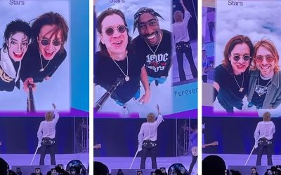 Ozzy Osbourne szelfizik Rod Stewart koncertjén